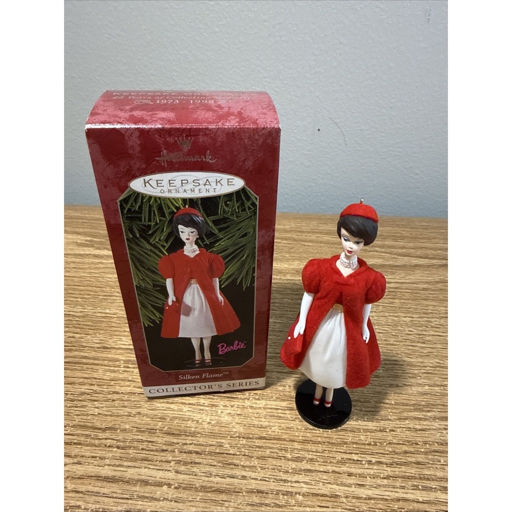1998 Hallmark Keepsake SILKEN FLAME Barbie Christmas Tree Ornament Flocked
